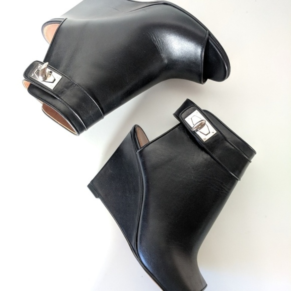 Givenchy Shark-Lock Wedge Bootie, Black 37.5 NWD